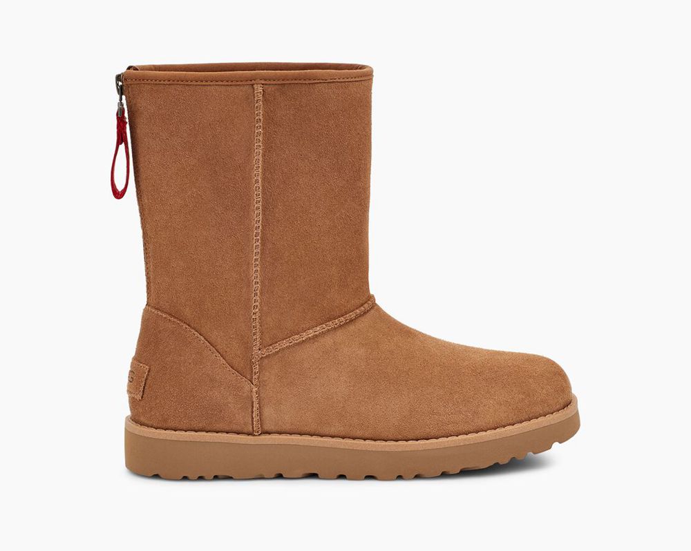 Ugg Classic Logo Zip - Womens Short Boots - Brown - NZ (8476KNQZO)